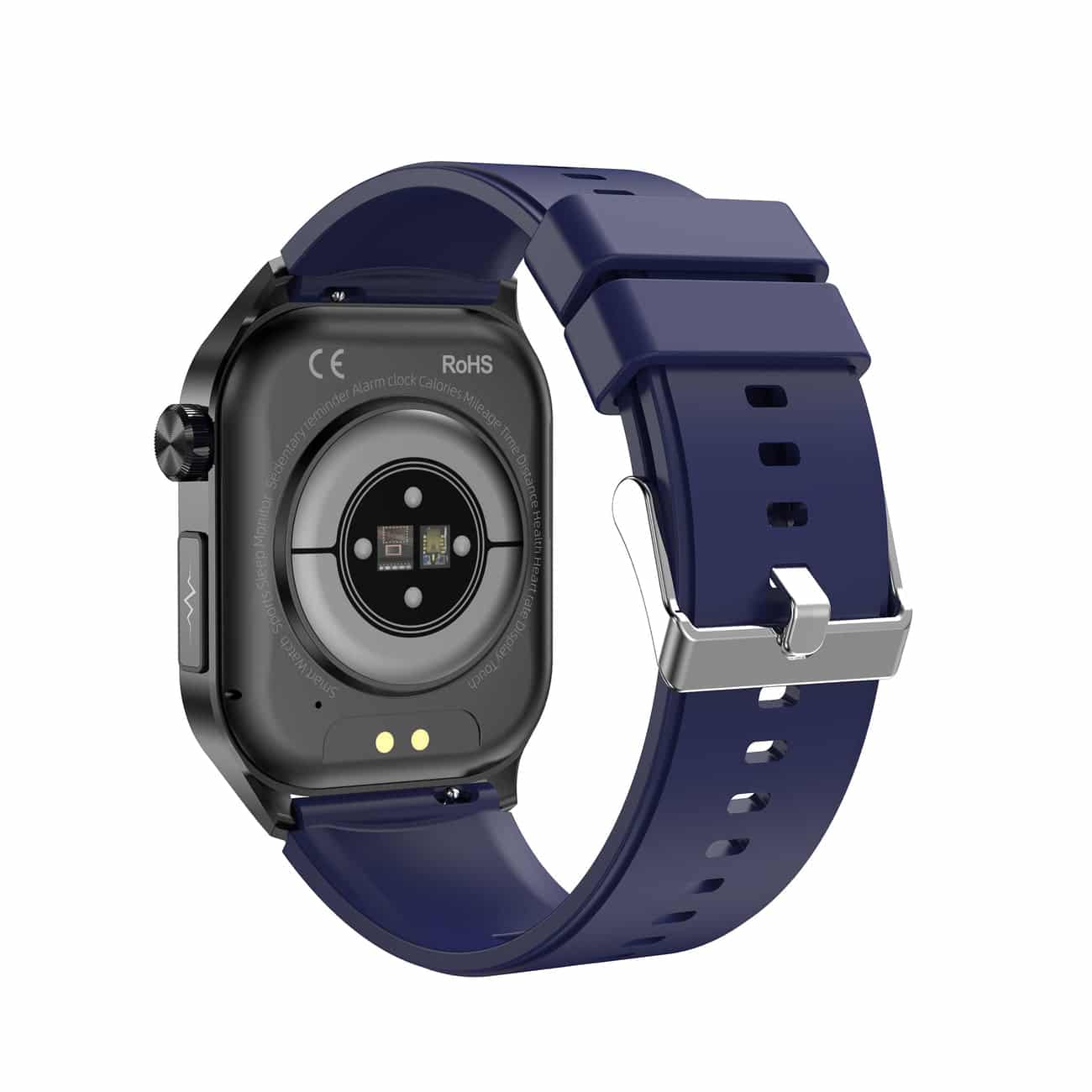 Smartwatch moderno con touchscreen HD, funzioni EKG e pressione sanguigna, compatibile iOS e Android, design elegante.