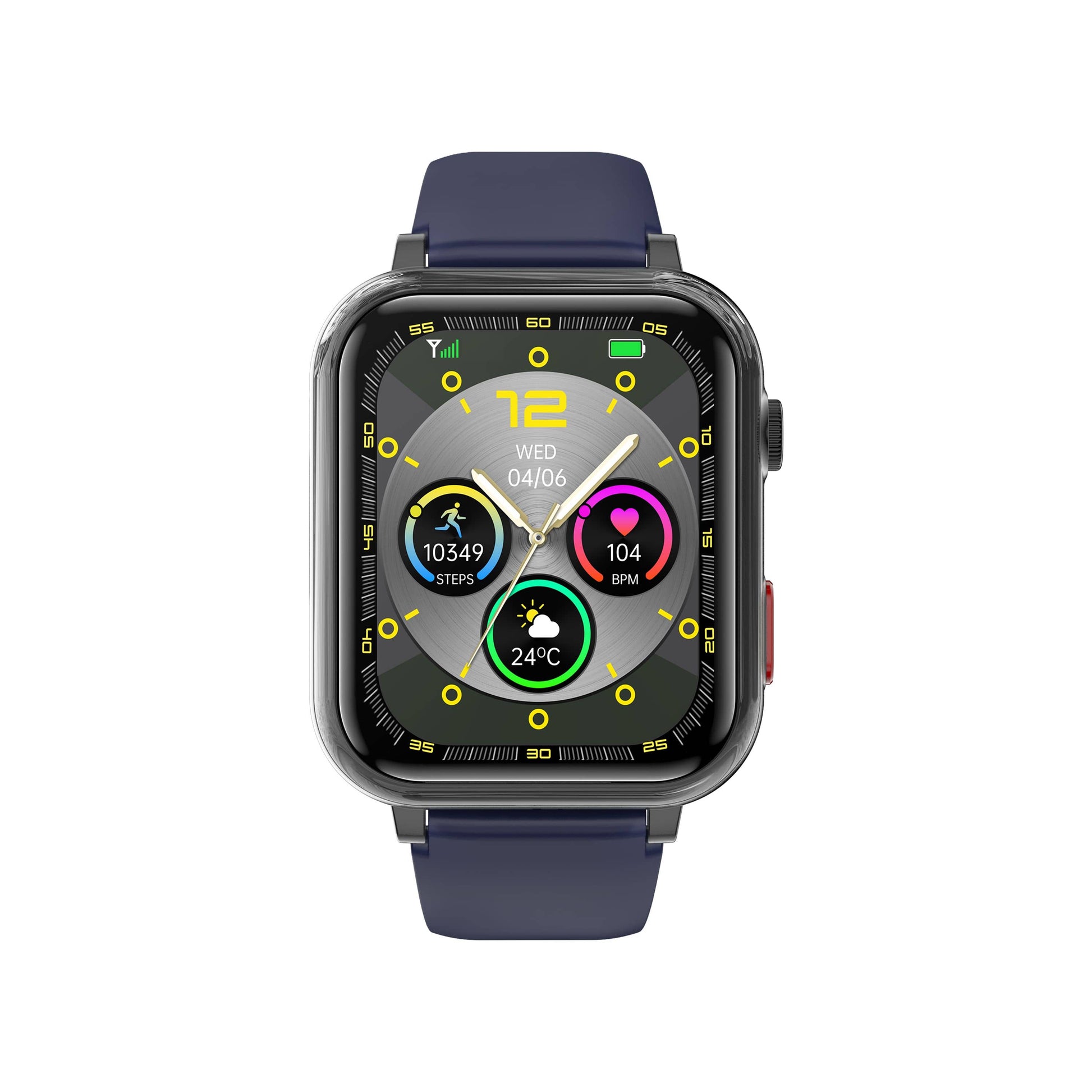 "Smartwatch unisex con display rotondo, cinturino in silicone, funzioni SOS e monitoraggio salute, disponibile in vari colori
