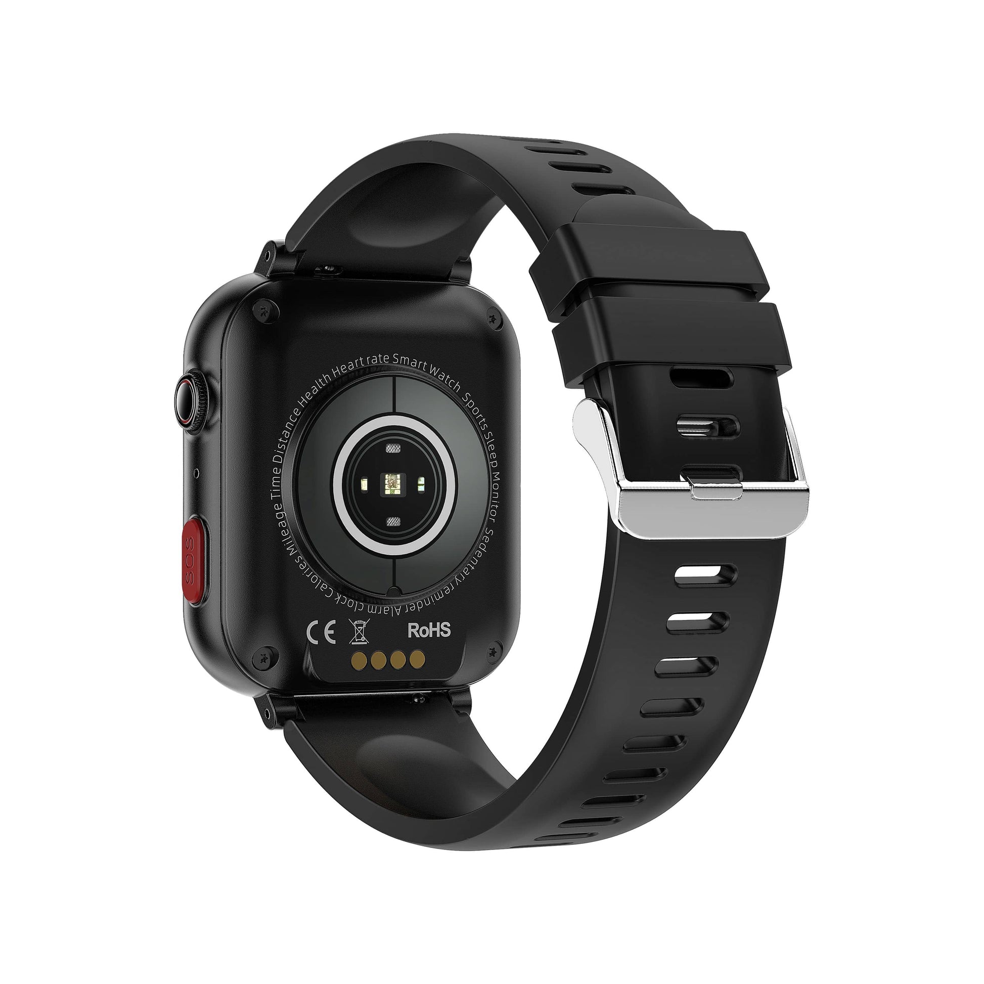"Smartwatch unisex con display rotondo, cinturino in silicone, funzioni SOS e monitoraggio salute, disponibile in vari colori