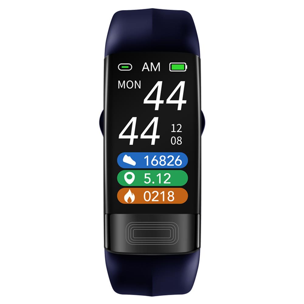 "Smartwatch unisex nero con cinturino in silicone, schermo touchscreen, monitora EKG e frequenza cardiaca."