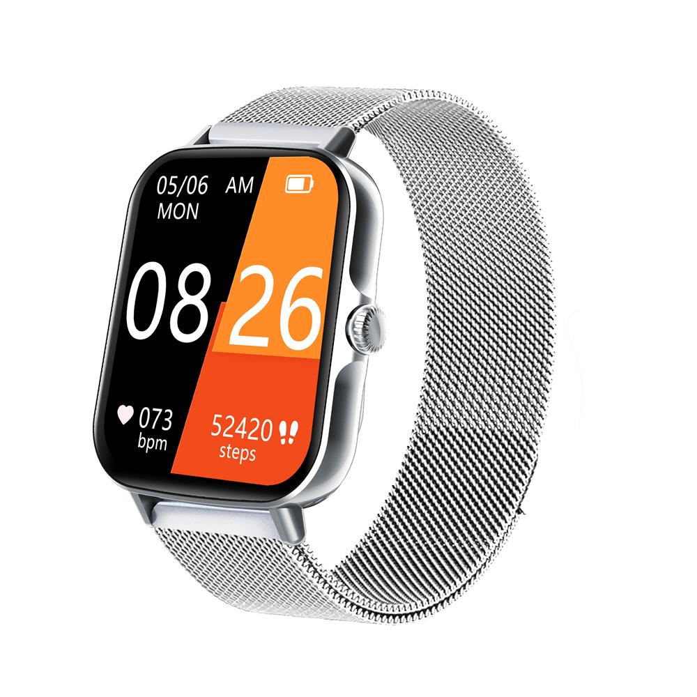 "Smartwatch uomo nero, schermo touch, tracker fitness e pressione, design elegante, ideale per salute e sport."