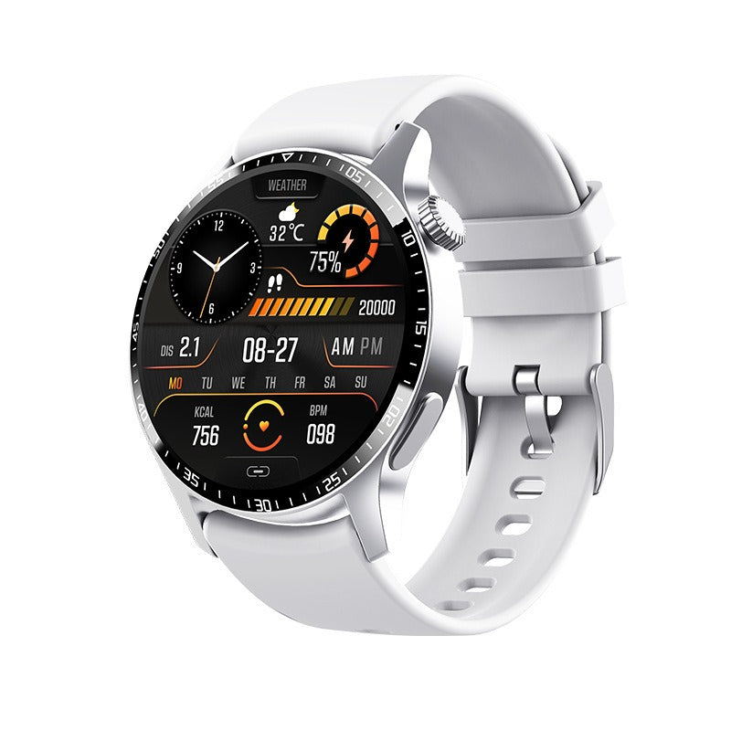 "Smartwatch uomo nero, schermo touch, tracker fitness e pressione, design elegante, ideale per salute e sport."