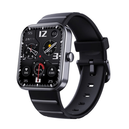 "Smartwatch uomo nero, schermo touch, tracker fitness e pressione, design elegante, ideale per salute e sport."