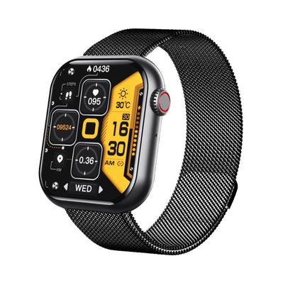"Smartwatch uomo nero, schermo touch, tracker fitness e pressione, design elegante, ideale per salute e sport."