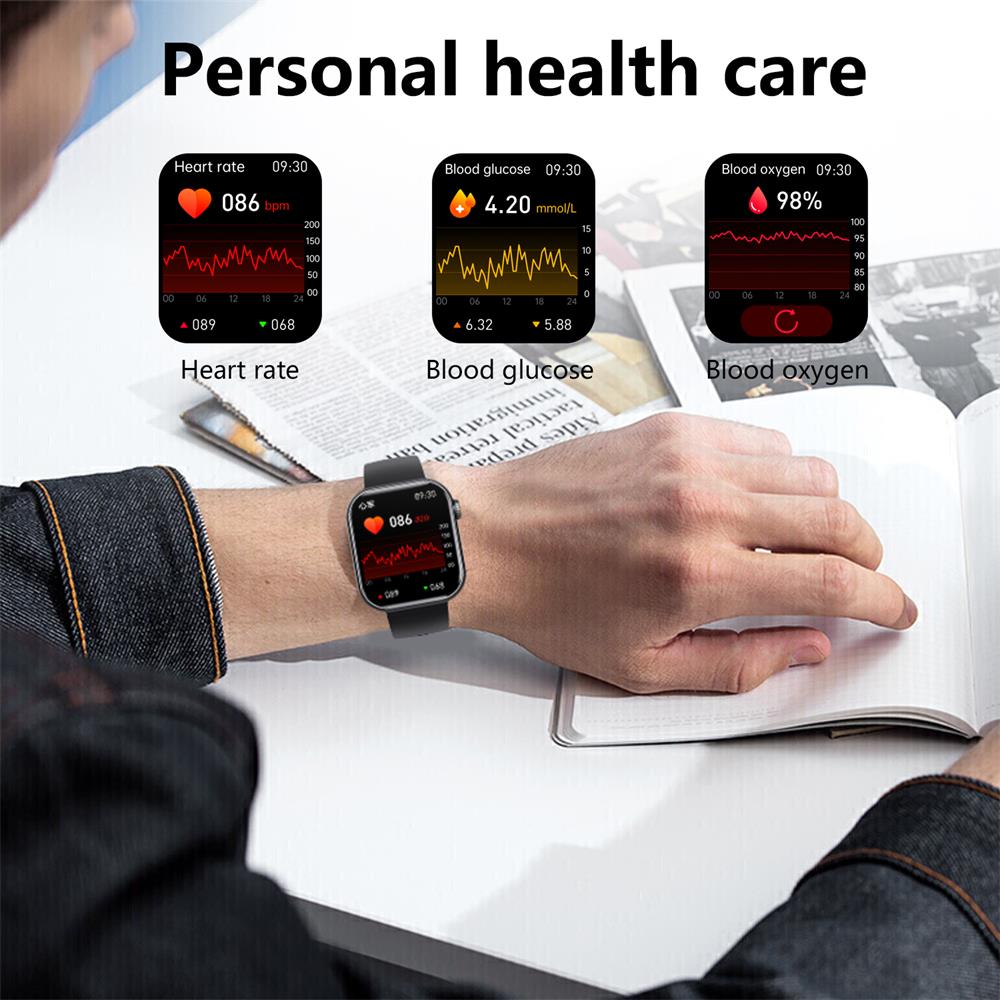 "Smartwatch uomo nero, schermo touch, tracker fitness e pressione, design elegante, ideale per salute e sport."