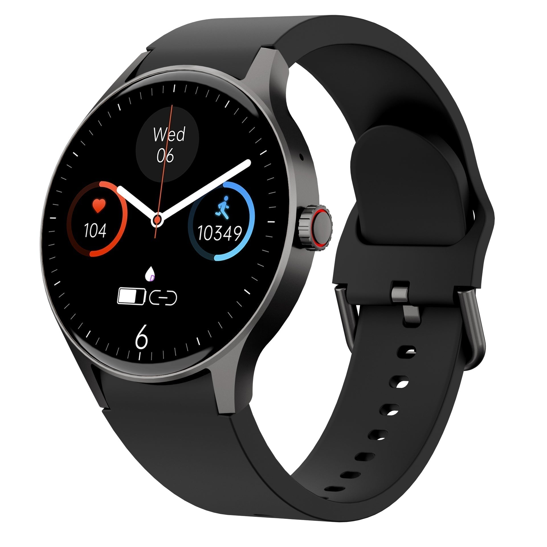 "Smartwatch uomo nero, schermo touch, tracker fitness e pressione, design elegante, ideale per salute e sport."