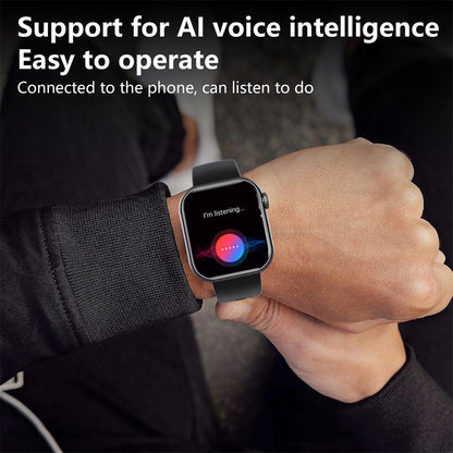 "Smartwatch uomo nero, schermo touch, tracker fitness e pressione, design elegante, ideale per salute e sport."