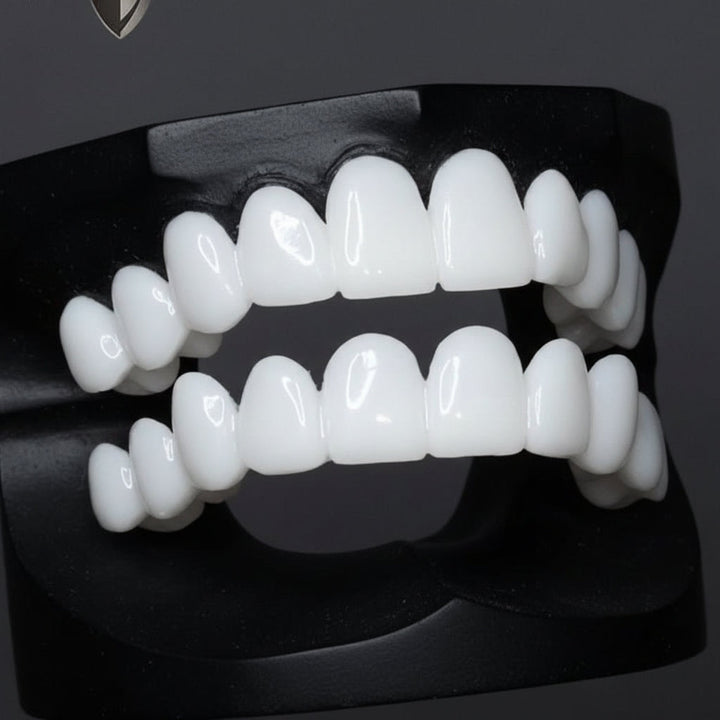 White, temporary dental covers by SmileFlex for an instant bright smile and enhanced beauty.