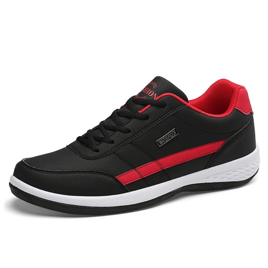"Sneakers ortopediche uomo in pelle rossa, design elegante e confortevole, con plantare ortopedico e suola antiscivolo"