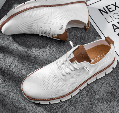 "Sneakers uomo traspiranti, design moderno, colore beige, comfort ortopedico, suola resistente, ideale per look casual."