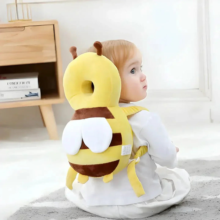 Soft baby head protector for crawling, adjustable safety gear, prevents bumps during active play.