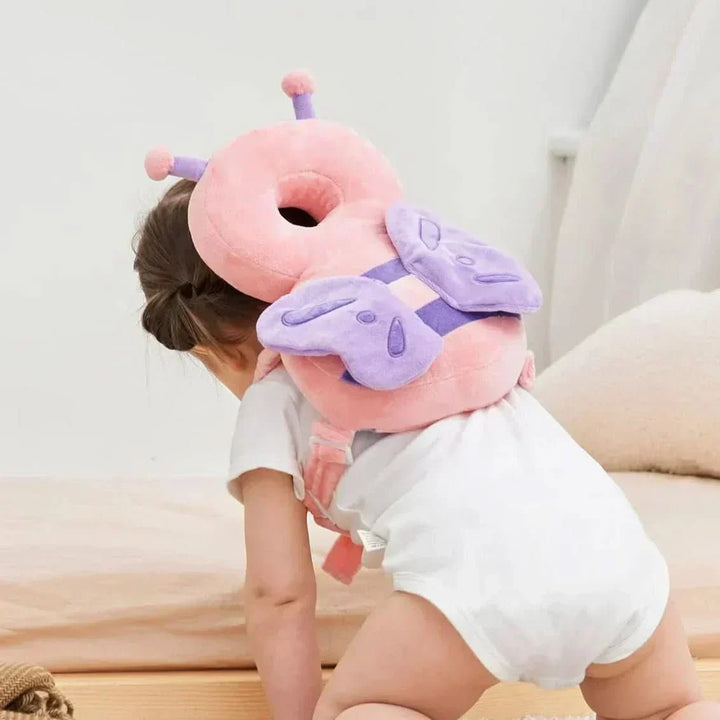 Adjustable baby head protection for active infants, soft cushioning for crawling, walking, and play.