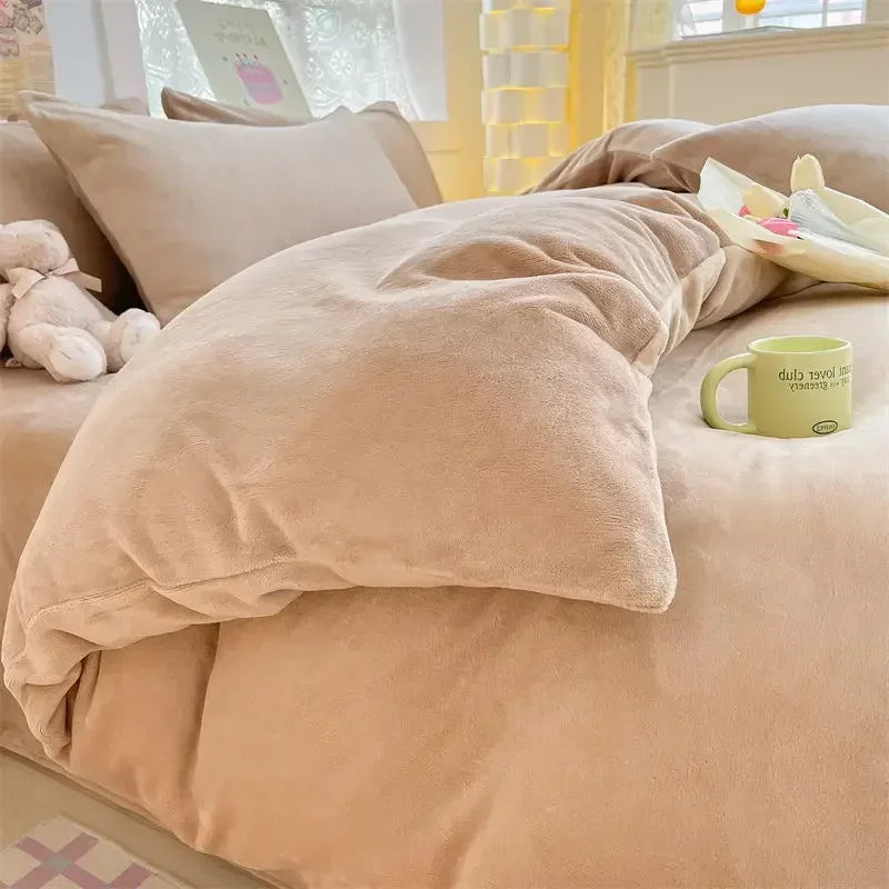 Close-up of plush flannel fleece duvet cover texture, highlighting its softness and warmth for ultimate bedding comfort.