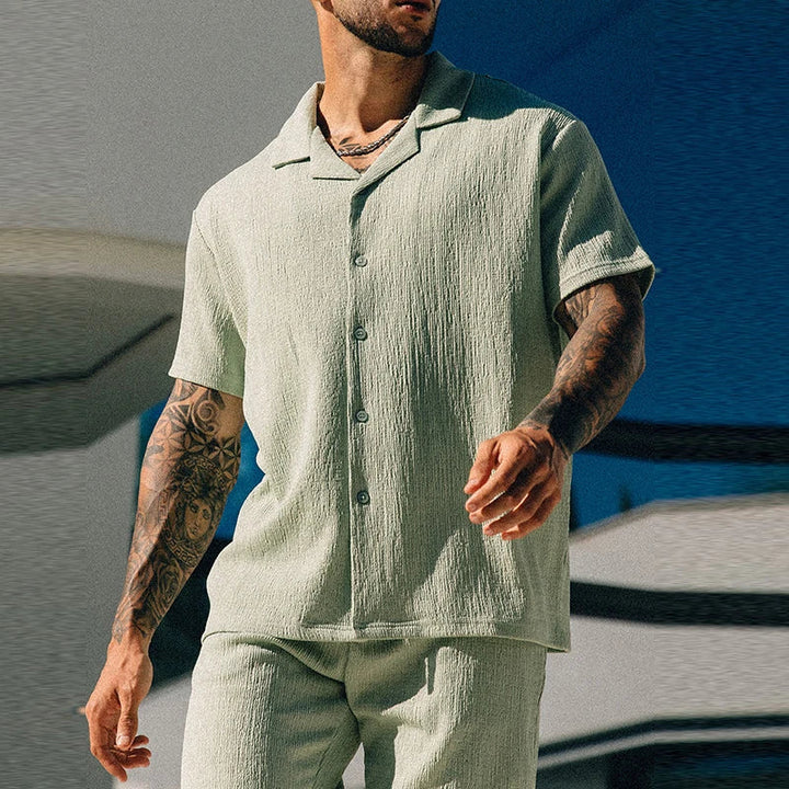 Green unisex soft casual two-piece shorts set, lightweight and perfect for a comfortable summer outfit.