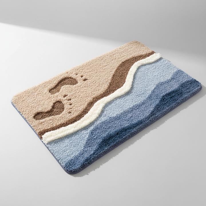 Stylish plush floor mat for modern home decor. Adds soft comfort to bathroom, bedroom, or hallway, enhancing space.