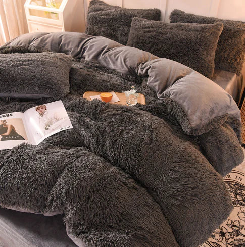 Soft plush candy-colored duvet cover for a cozy and warm bedroom.