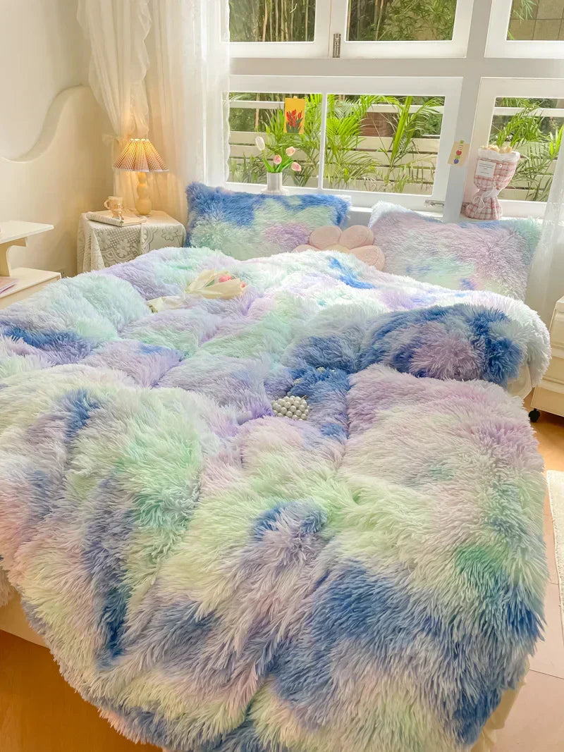 Soft flannel duvet cover, candy-colored and plush for a warm, inviting bedroom experience.
