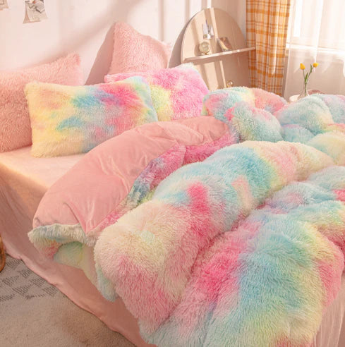 Cozy flannel duvet cover with a soft plush texture, perfect for cheerful bedroom decor.