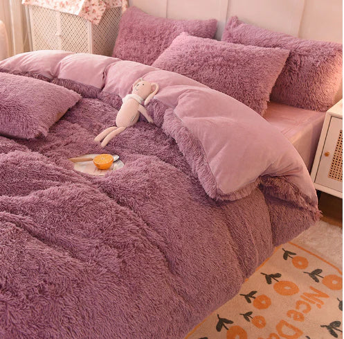 Mink velvet candy-colored duvet cover, offering plush comfort & stylish bedroom decor.