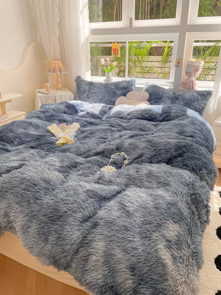 Plush candy-colored duvet cover, a soft bed linen for ultimate cozy bedroom comfort.