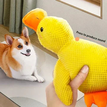 Pet calming plush duck toy for dogs. Soft, durable, and interactive for reducing anxiety and promoting fun.