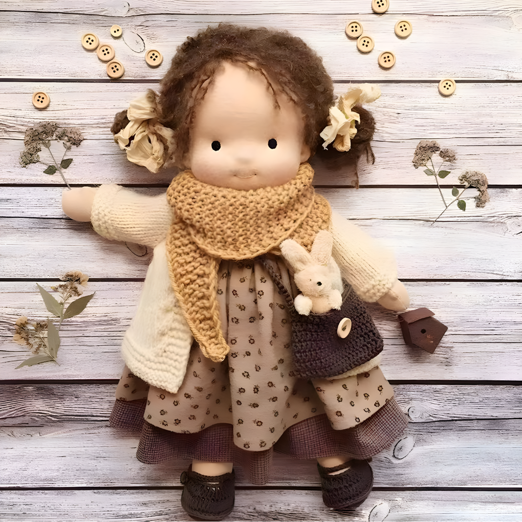 Waldorf doll, a soft natural fiber, cuddly children's toy promoting imaginative play.