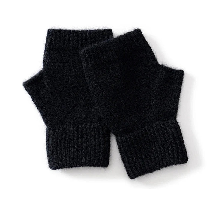 Elegant wool knit fingerless gloves for women, a cozy and thoughtful fall/winter gift idea.