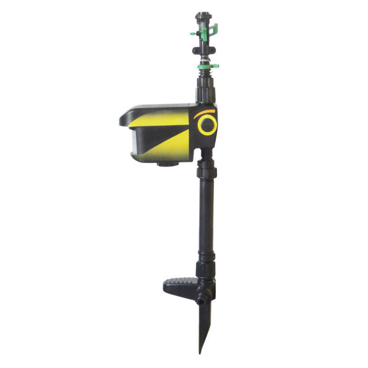 Solar-powered motion sprinkler for humane deer & pest control. Protects gardens from animals.