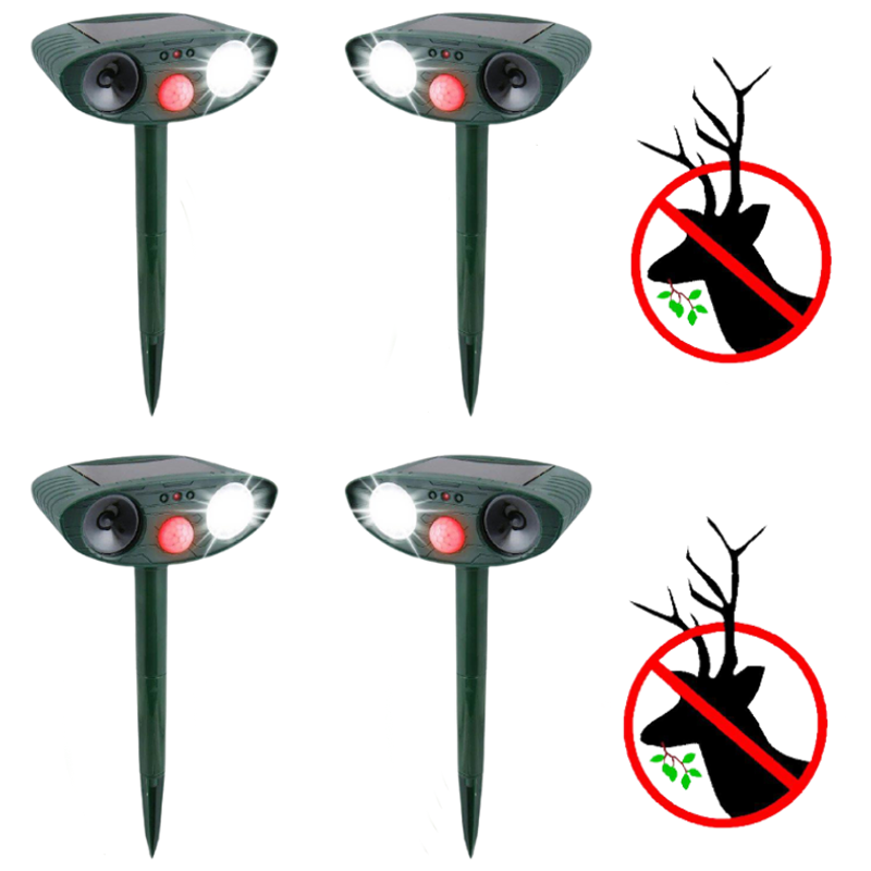Solar ultrasonic deer & pest repeller, providing eco-friendly garden and yard protection.