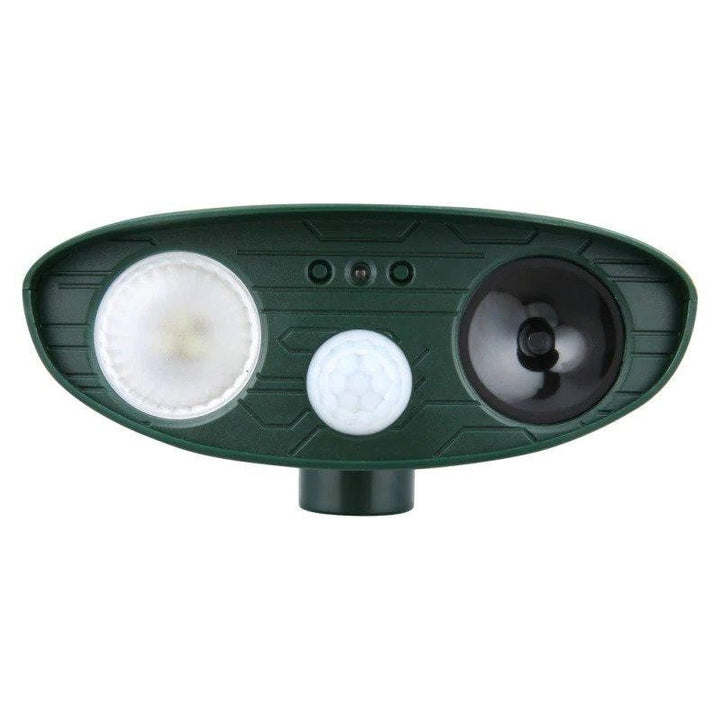 Outdoor ultrasonic pest control device designed to repel rabbits from gardens and lawns effectively.