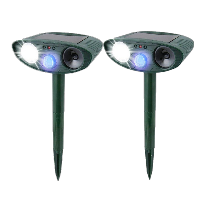 Keep rabbits away: solar-powered ultrasonic pest control system with flashing light for gardens.