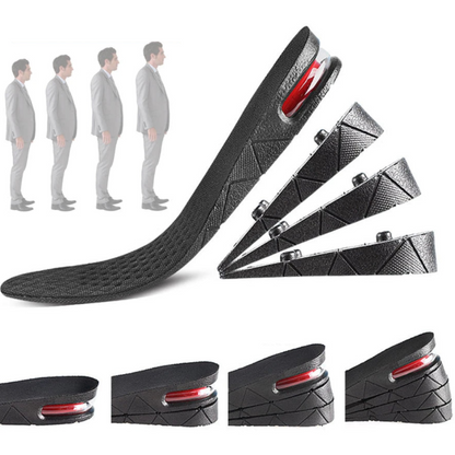 "Solette rialzo scarpe unisex, comode e discrete, per aumentare l'altezza fino a 9 cm con design regolabile e ventilato."