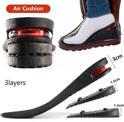 "Solette rialzo scarpe unisex, comode e discrete, per aumentare l'altezza fino a 9 cm con design regolabile e ventilato."
