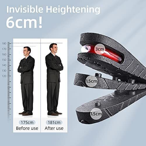 "Solette rialzo scarpe unisex, comode e discrete, per aumentare l'altezza fino a 9 cm con design regolabile e ventilato."