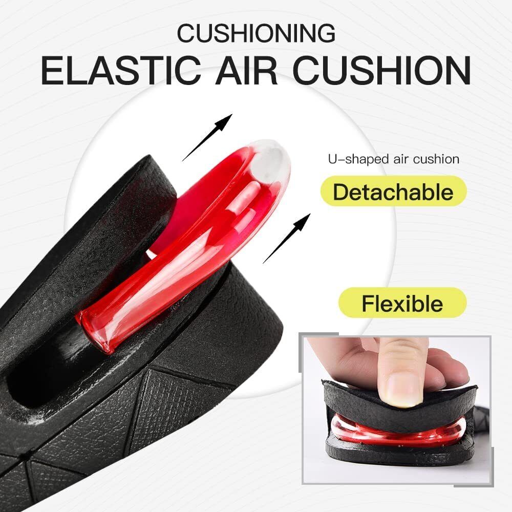 "Solette rialzo scarpe unisex, comode e discrete, per aumentare l'altezza fino a 9 cm con design regolabile e ventilato."