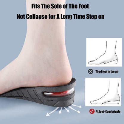 "Solette rialzo scarpe unisex, comode e discrete, per aumentare l'altezza fino a 9 cm con design regolabile e ventilato."