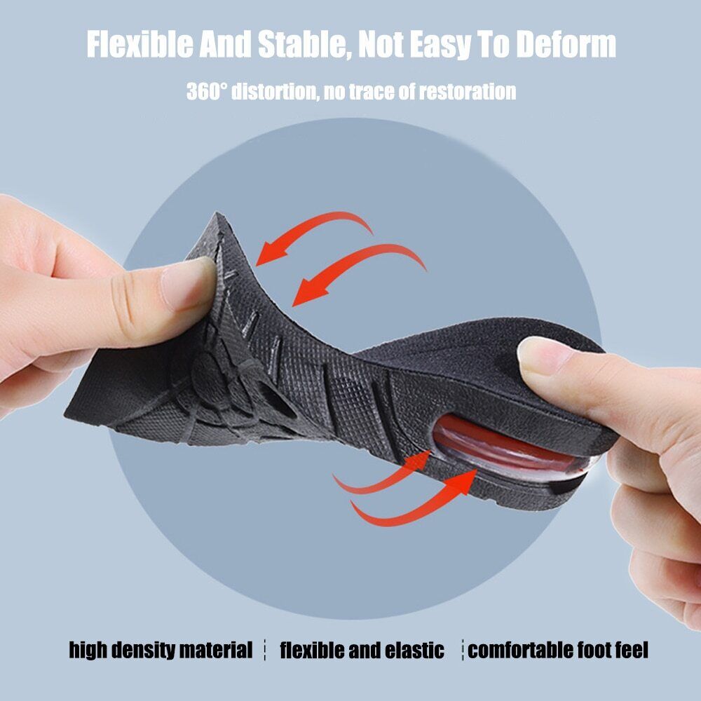 "Solette rialzo scarpe unisex, comode e discrete, per aumentare l'altezza fino a 9 cm con design regolabile e ventilato."