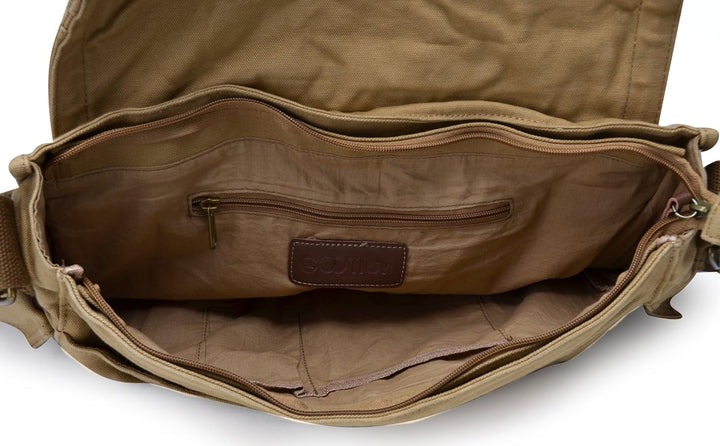 Tough canvas travel messenger bag, vintage style, durable for adventures & daily use. Unisex crossbody design.