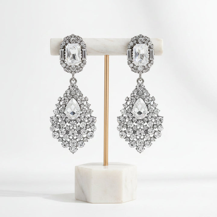 Elegant women's sparkling rhinestone drop earrings, an ideal jewelry gift for her, adding evening glamour.