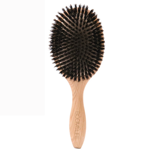 Spazzola capelli unisex in legno, setole cinghiale, manico liscio, ideale per styling naturale e capelli privi di crespo.