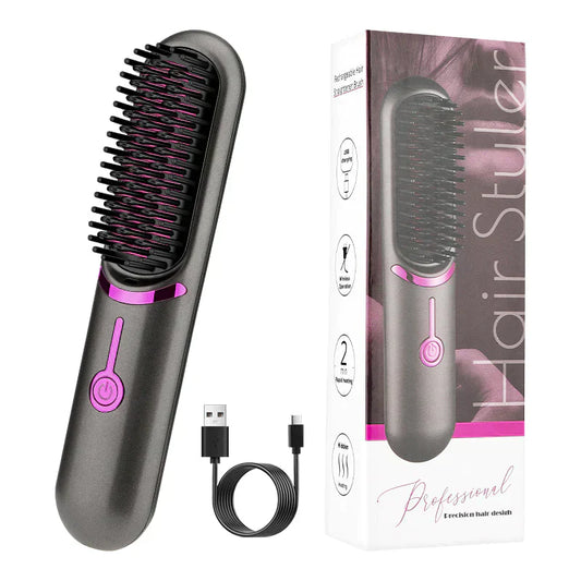 "Spazzola lisciante senza fili, design compatto in nero, per capelli lisci e splendenti, adatta a tutti i tipi di capelli."