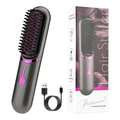 "Spazzola lisciante senza fili, design compatto in nero, per capelli lisci e splendenti, adatta a tutti i tipi di capelli."