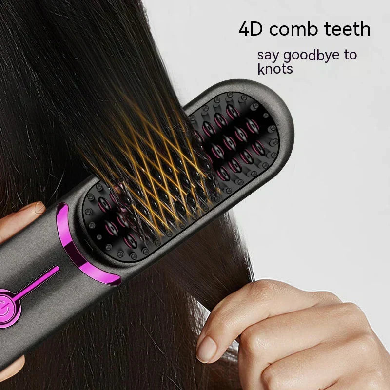 "Spazzola lisciante senza fili, design compatto in nero, per capelli lisci e splendenti, adatta a tutti i tipi di capelli."