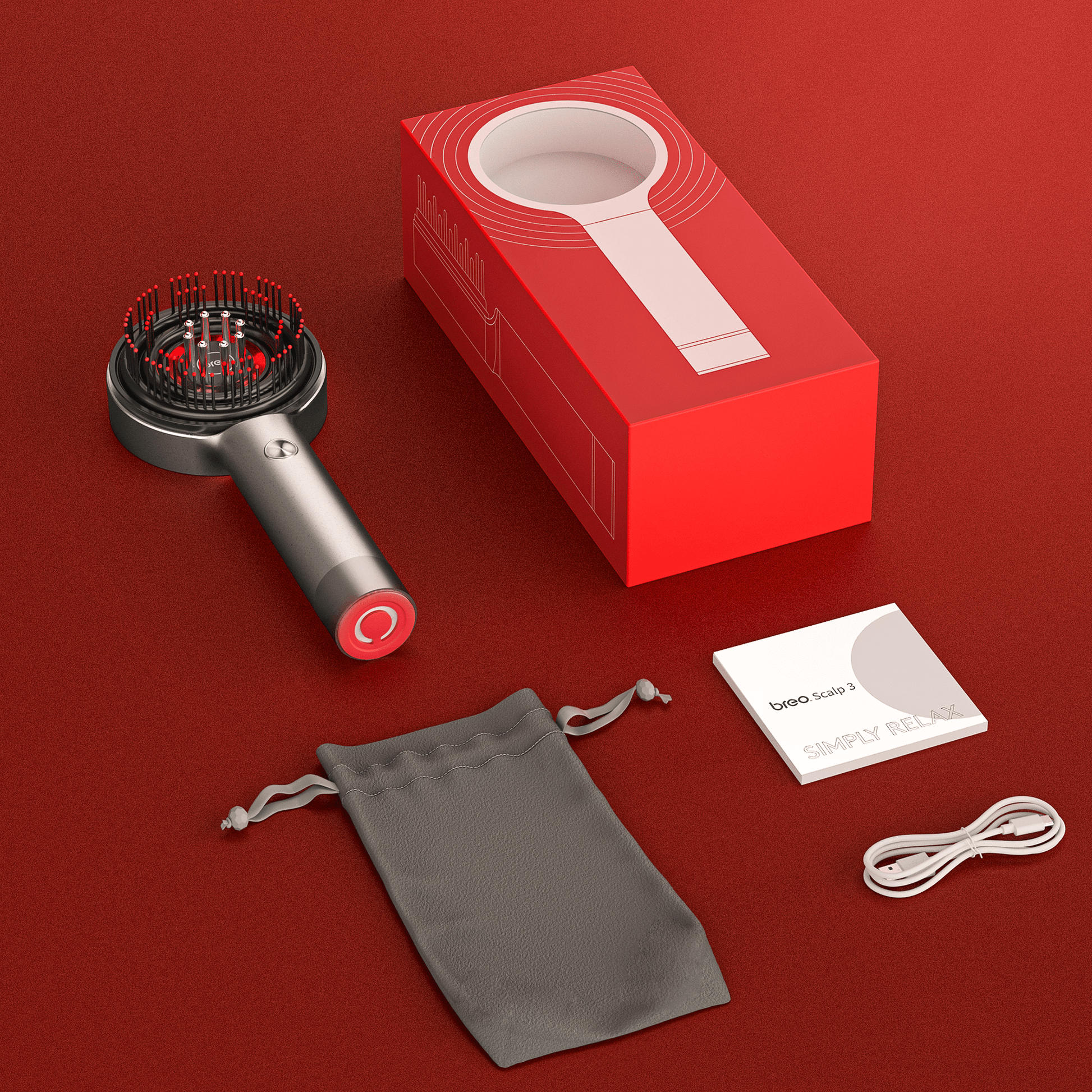 "Spazzola massaggiante per cuoio capelluto con luce rossa, design ergonomico, ideale per stimolare la crescita dei capelli."
