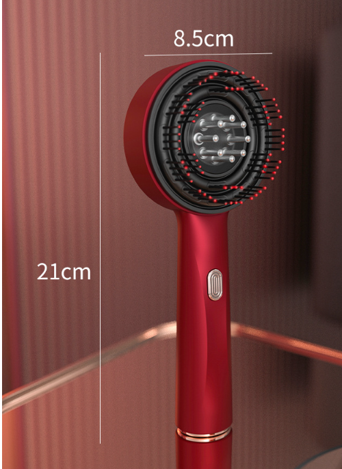 "Spazzola massaggiante per cuoio capelluto con luce rossa, design ergonomico, ideale per stimolare la crescita dei capelli."