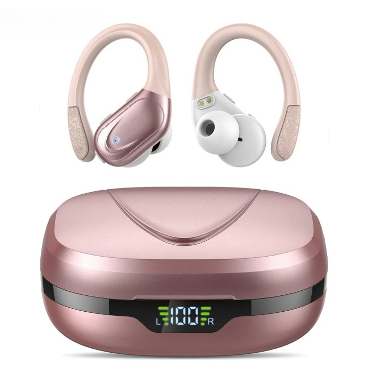 Waterproof sport Bluetooth 5.3 earbuds, secure fit for running & workouts, long 75H battery life.