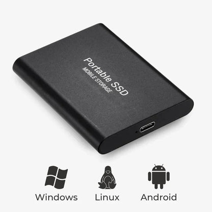 "SSD esterno portatile veloce, alluminio, USB 3.1, compatto e leggero, per archiviazione dati 1TB-16TB, design elegante."