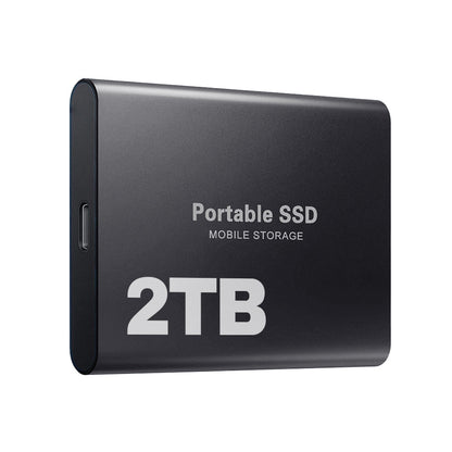 "SSD portatile USB-C antiurto, design compatto blu, nero o rosso, alta velocità trasferimento fino a 1050 MB/s."