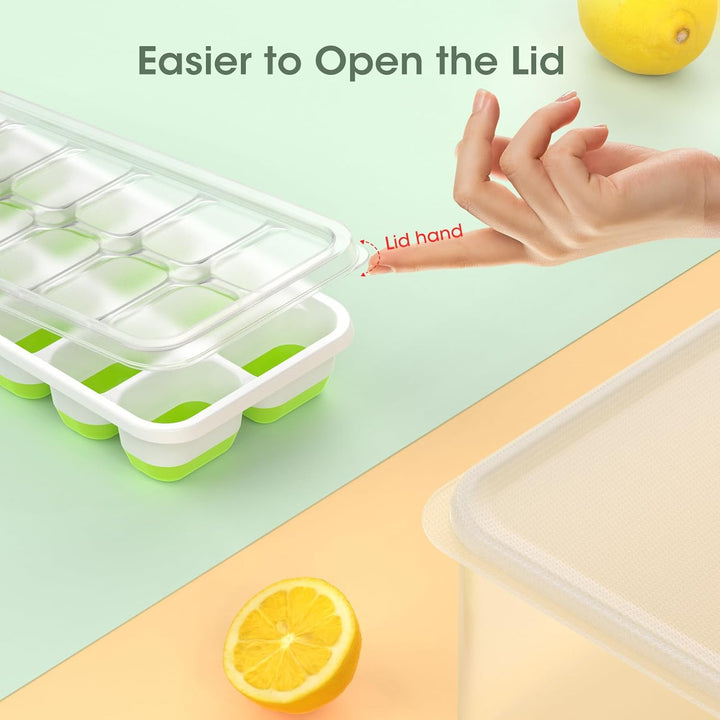 Durable silicone ice cube trays with a secure lid and a practical storage bin for fresh ice.