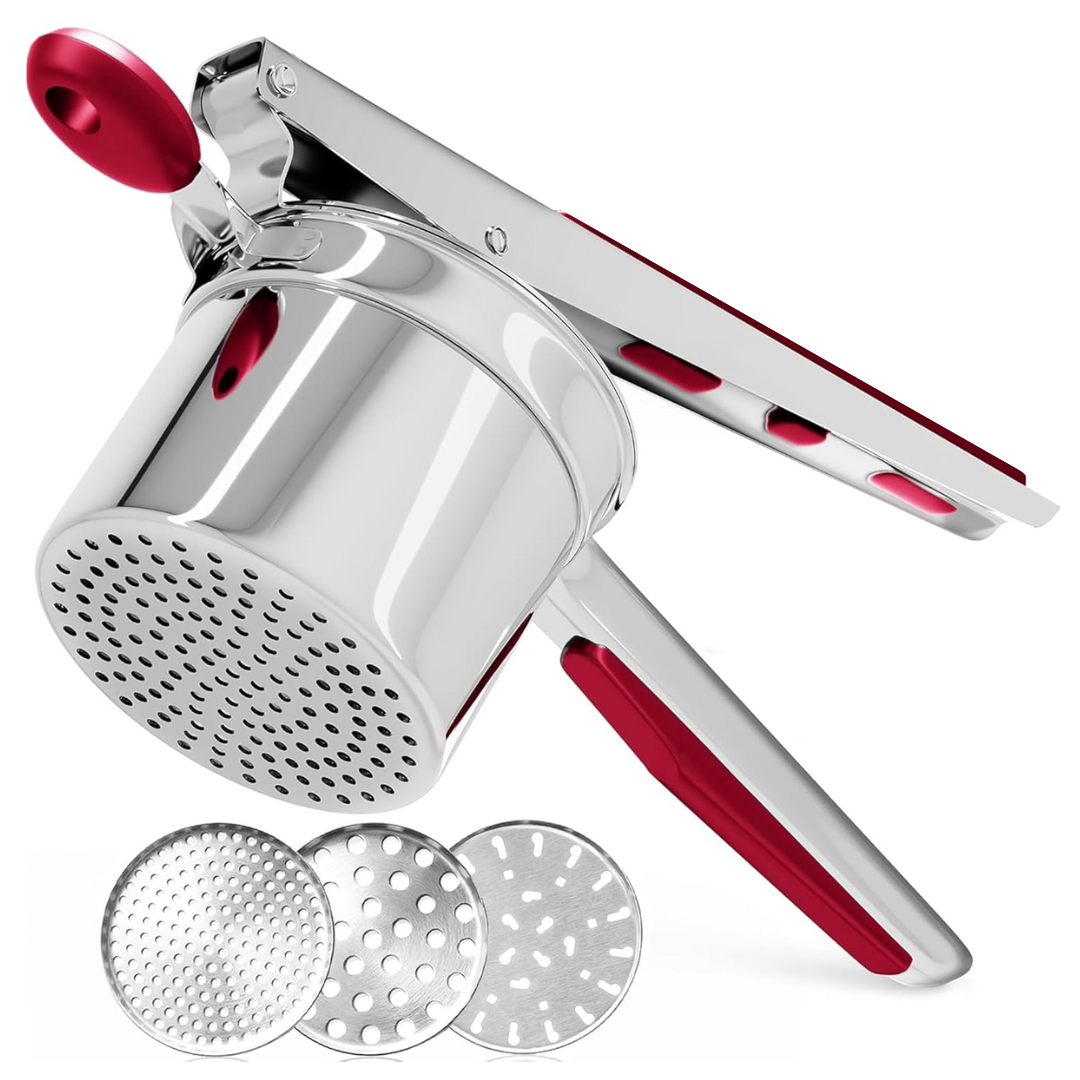 Durable stainless steel potato masher, an essential kitchen gadget for mashing vegetables & potatoes.